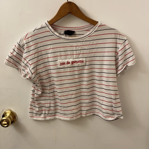 Topshop Red Navy and White Striped Crop Pas De Garçons Baby Tee - Picture 4 of 6